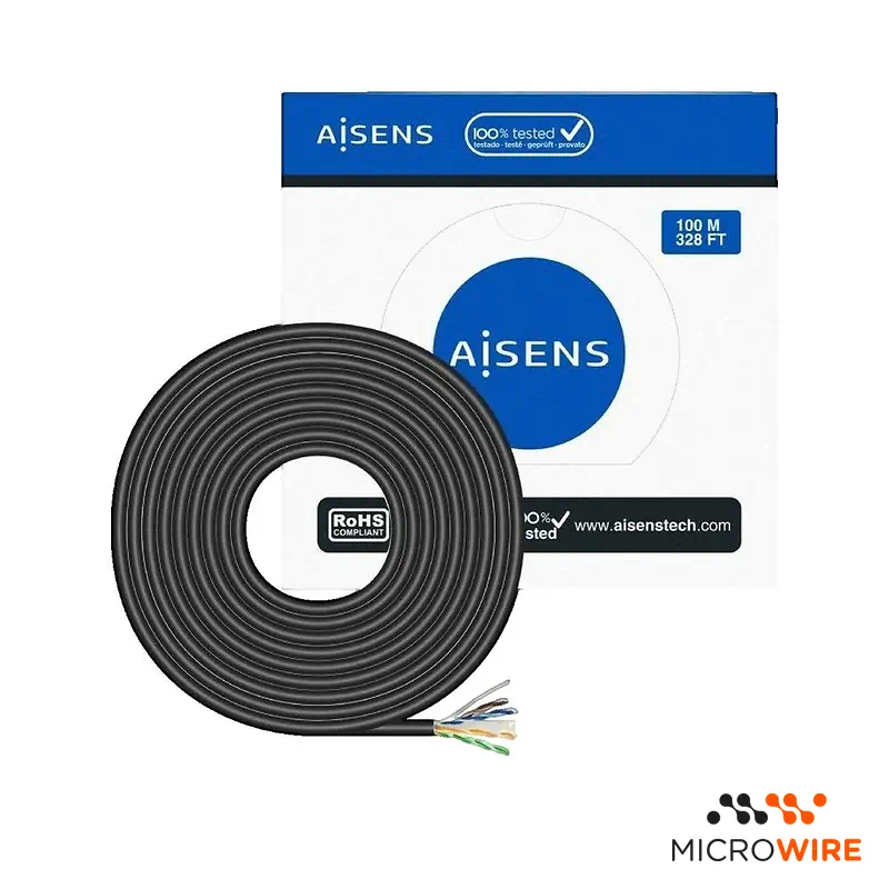 Aisens Cabo de Rede Exterior Impermeável Cat 6 UTP 100m Preto