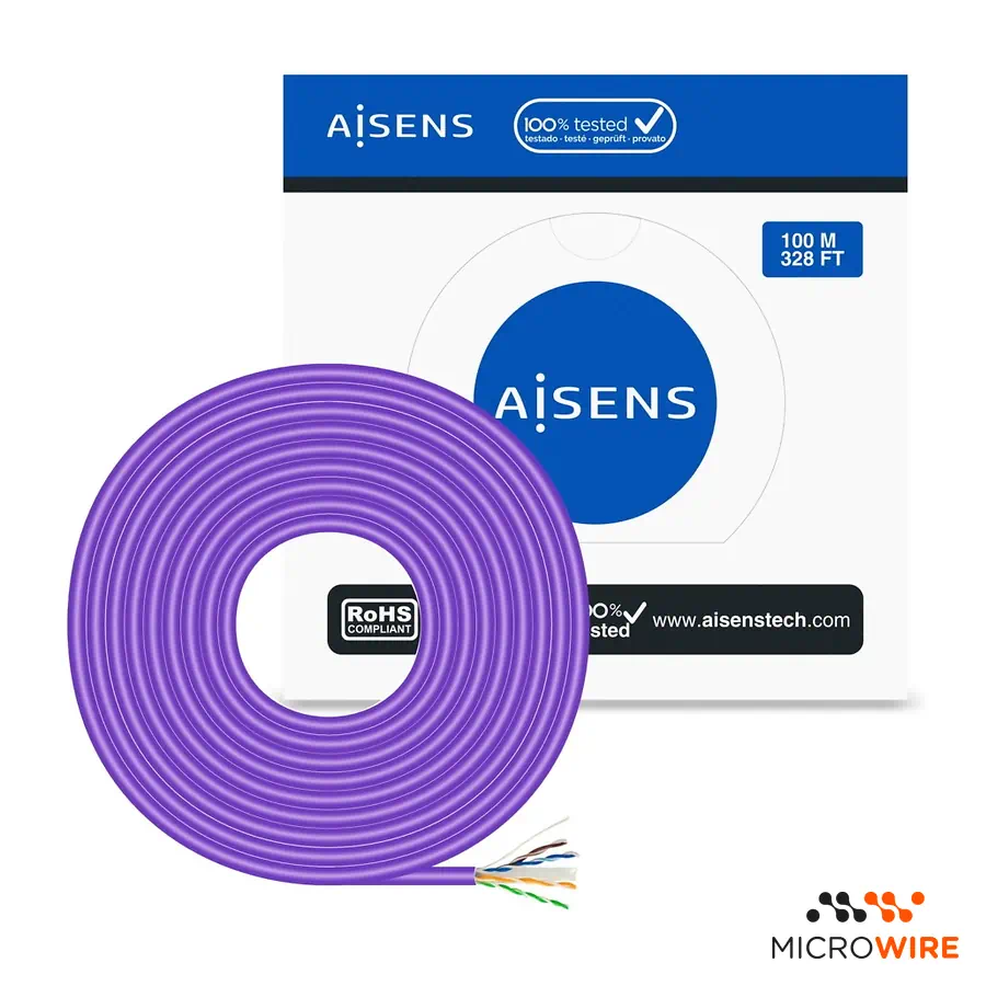 Aisens Câble Réseau Extérieur Étanche Cat 6 UTP 100m Violet