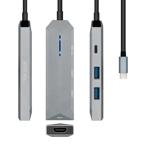 Aisens Hub USB-C pour 2xUSB 3.0 1xUSB-C 1xHDMI Gris