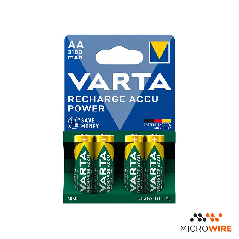 VARTA 4 Pack Rechargeable AA Batteries 2100mAh