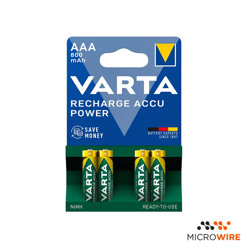 VARTA 4 Pack AAA Rechargeable Batteries 800mAh