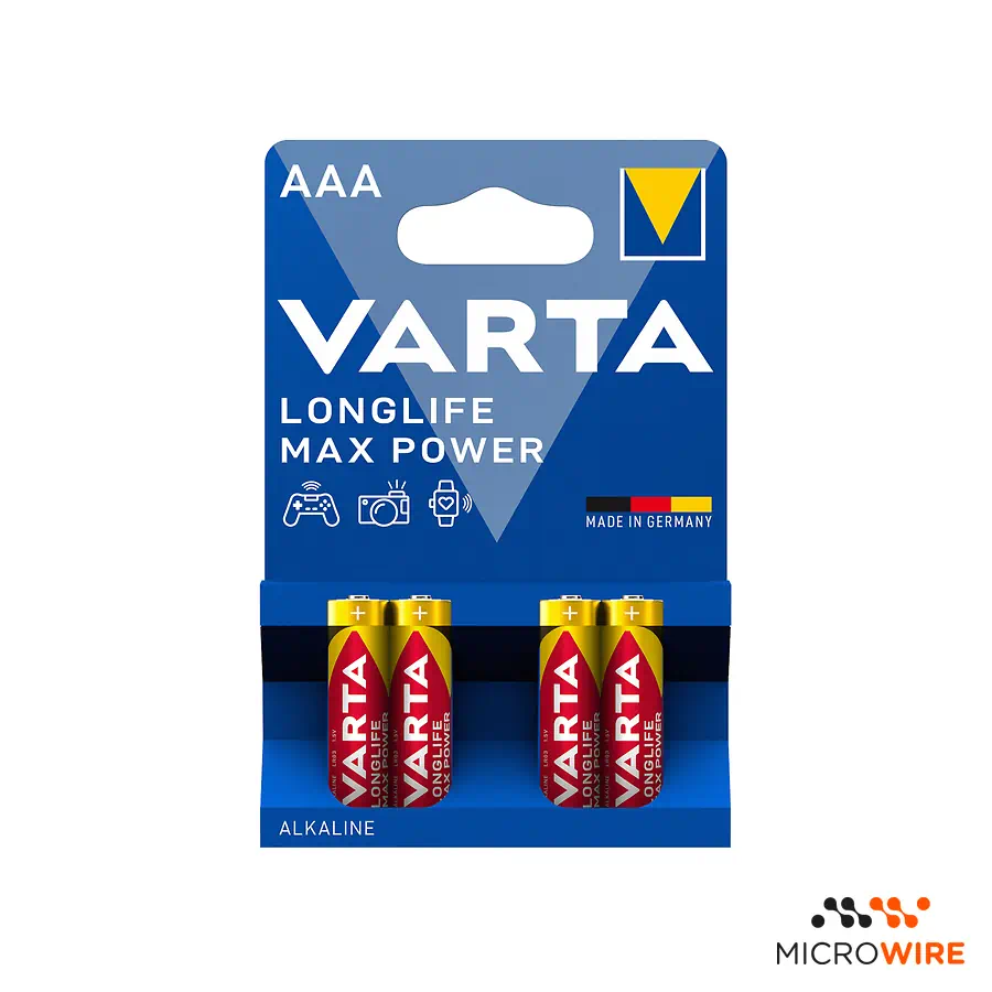 VARTA Pack of 4 AAA Alkaline Batteries Longlife Max Power