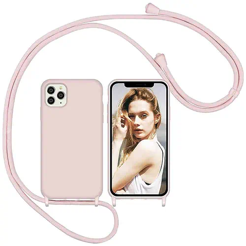 Funda de Silicona Rosa con Cordón para iPhone 11 Pro Max