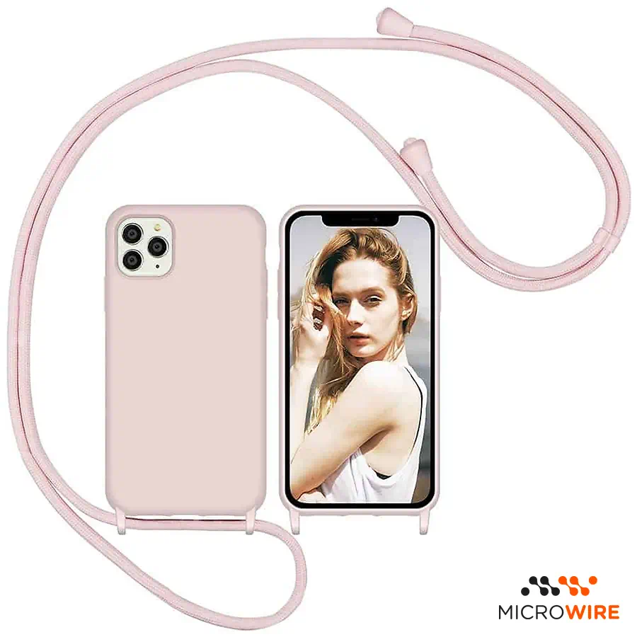Capa de Silicone Rosa com Cordão iPhone para 12 Pro Max